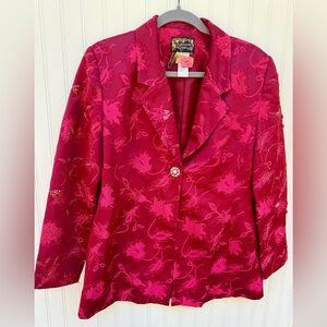 Champagne Italy Floral Red Embellished‎ Blazer